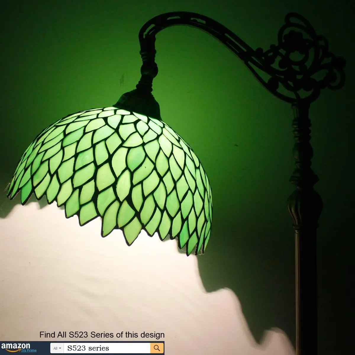 Lamp Floor Green Wisteria Stained Glass Arched Lamp 12X18X64 Inches Adjustable Corner