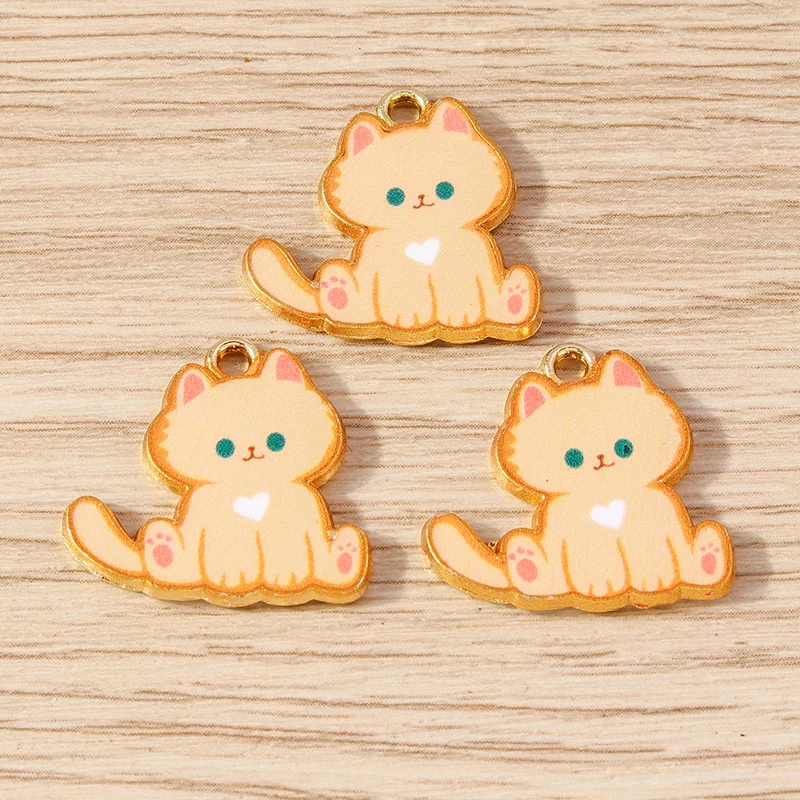 10 stücke 22x22mm Cartoon Tier Charms Emaille Tasse Katze Muster Charms Anhänger für Schmuck Herstellung Ohrringe Halskette DIY Handwerk Geschenke – Detail 16