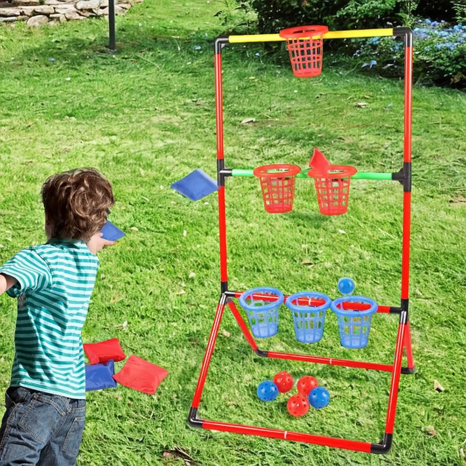 Juego de cubo de bolsas de frijoles, juego de fiesta de jardín interior y exterior para juguetes de patio trasero para niños