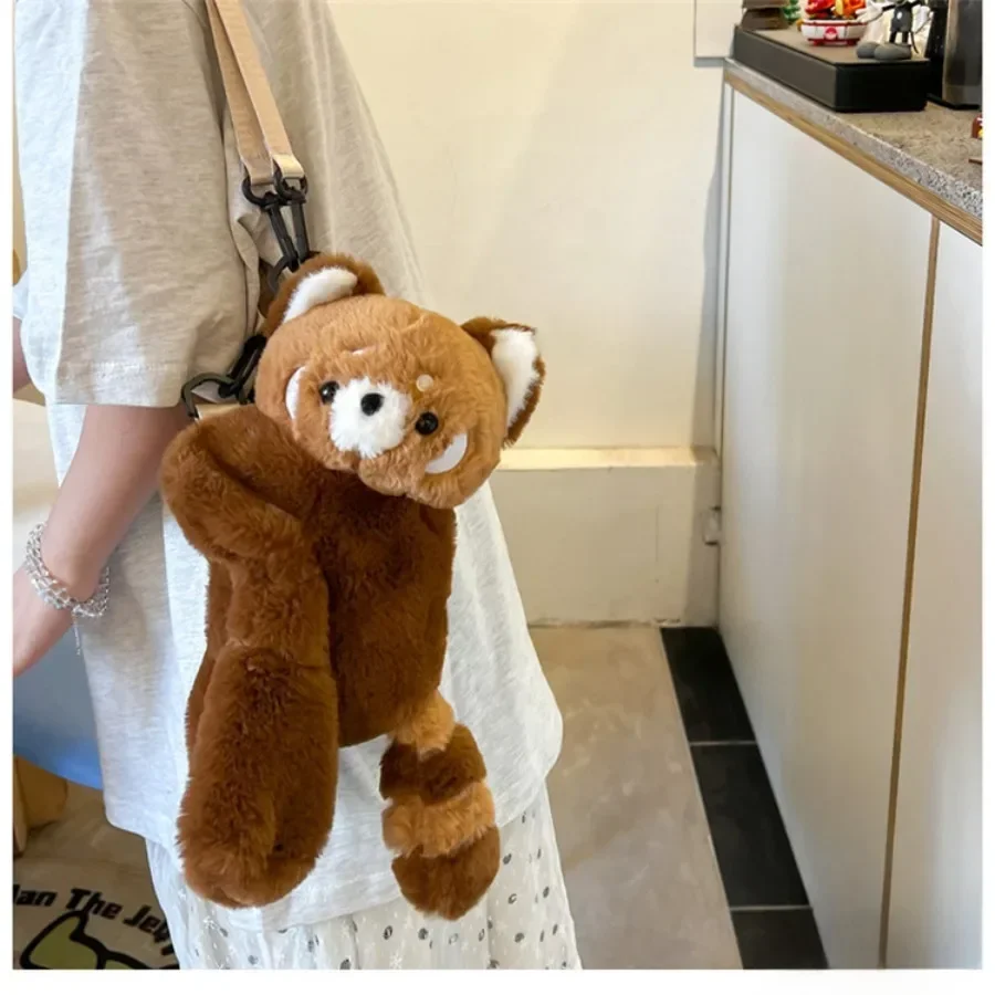Roter Panda-Plüsch-Rucksack, süße Plüschpuppe, Damen-Umhängetasche, Fell, weiche Umhängetasche für Camping, Reisen, Party, weibliches Geburtstagsgeschenk – Detail 9
