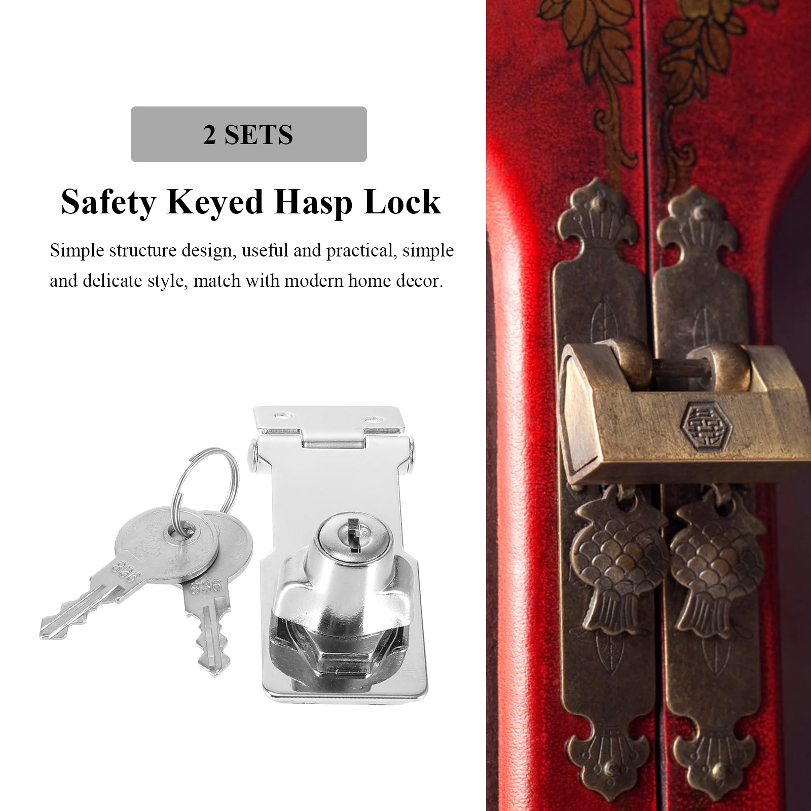 

2Sets Stainless Steel Keyed Hasp Locks Cabinet Locks Latch for Safety Small Doors Toolboxes Hasp Lock with Keys