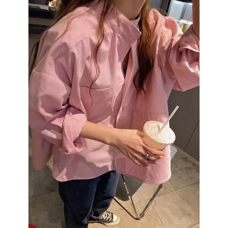 High with Design Sense Small Pink Long Sleeve Shirt New Style Autumn 2023 Blusas Clothes for Women Shirts Blouse