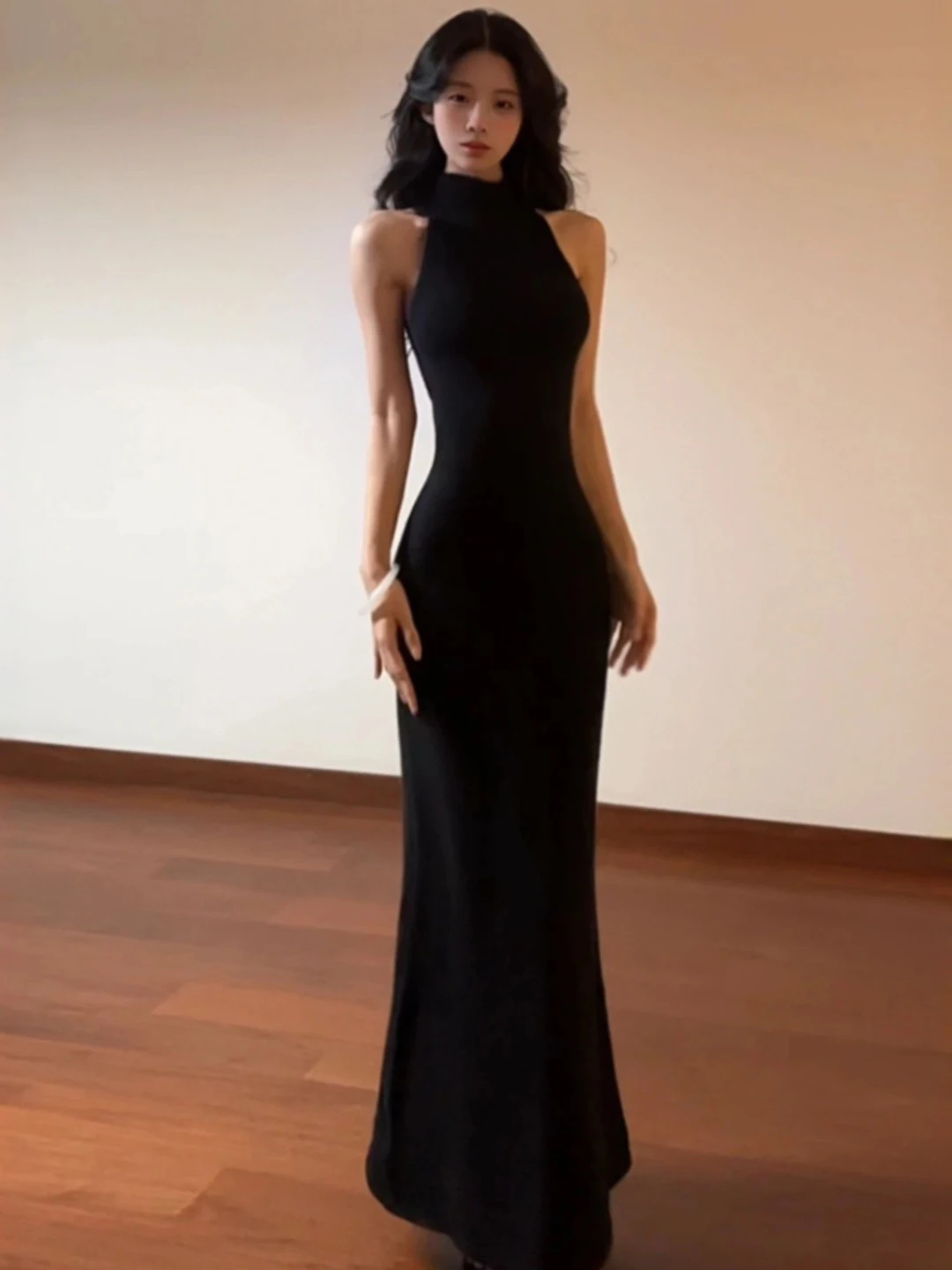 

Сексуальное облегающее длинное платье с подвесным ремешком, женское модное платье миди из смеси хлопка с высокой талией, нерезанное платье миди для различных случаев...