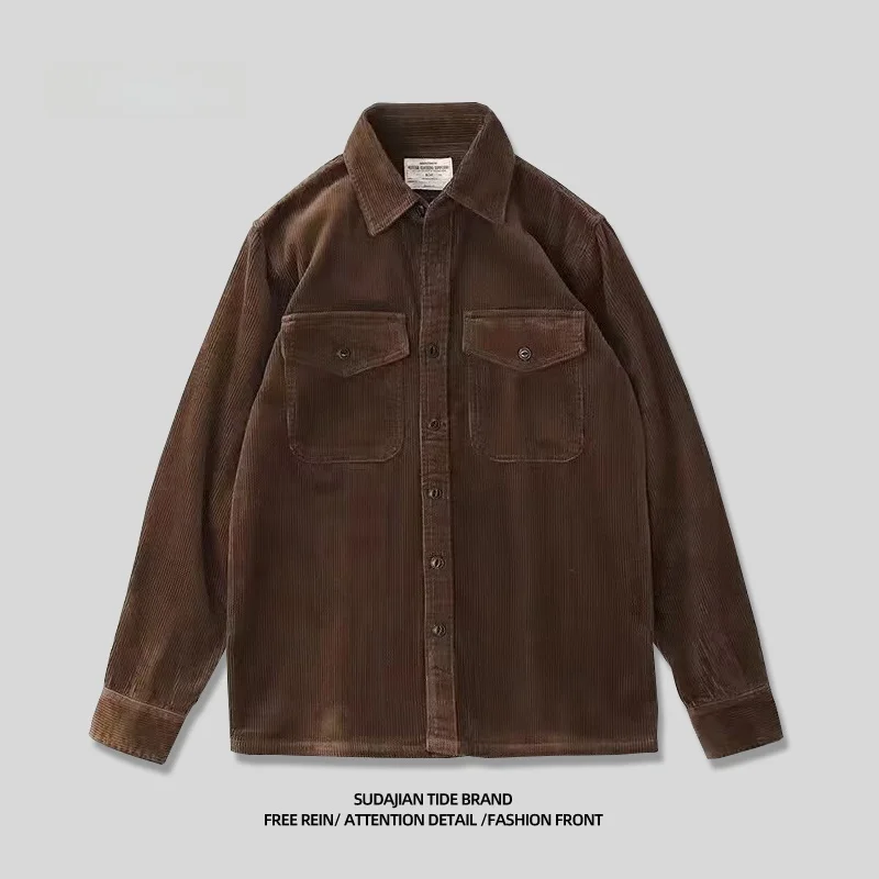 

Мужская утепленная куртка Ameikaji в американском ретро-стиле из вельвета с длинными рукавами, осенне-зимняя, с двумя карманами, рабочая одежда, полиэстер