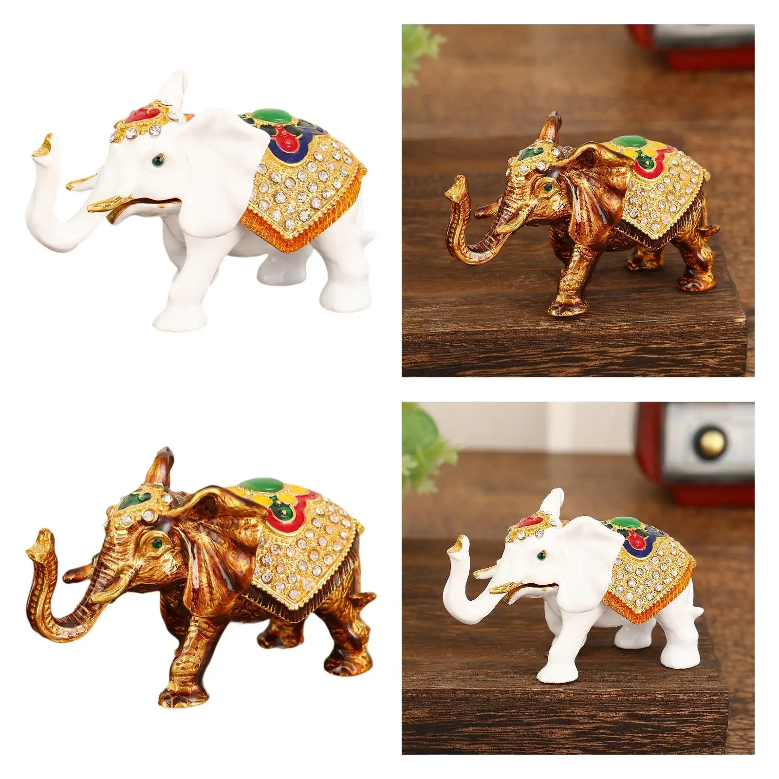 

Metal Enamel Lucky Elephant Trinket Box for Girls or Women Necklace Holder