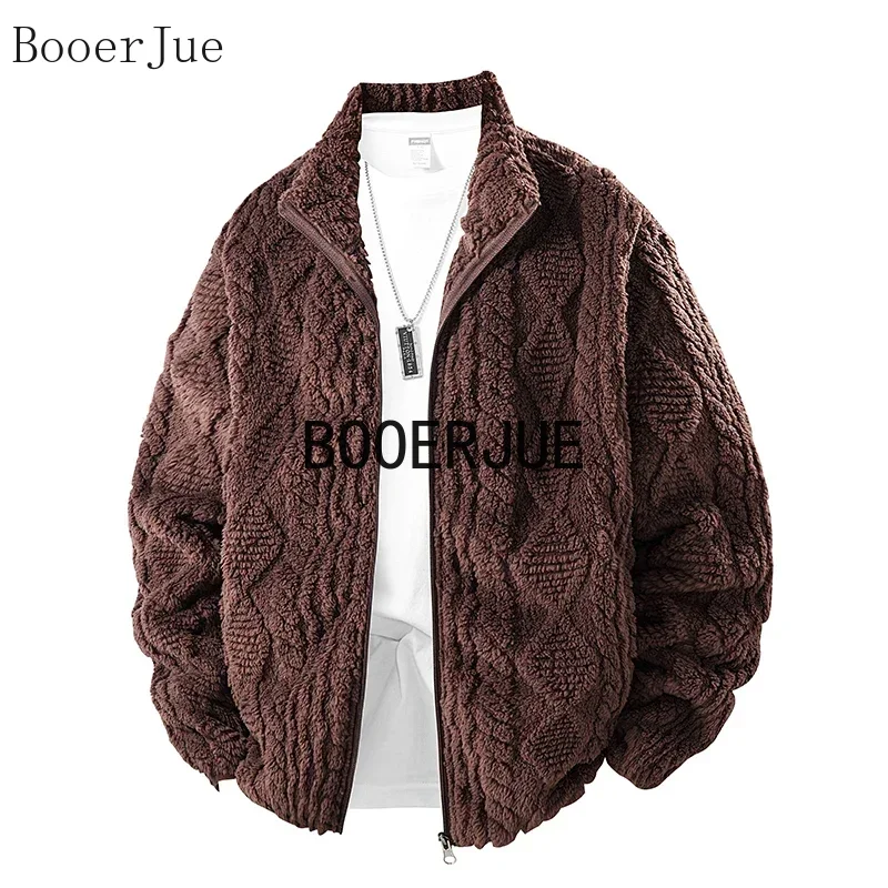 2026 Men Textured Sherpa Fleece Jacket Stand Collar Full Zip Thick Warm Winter Casual Outerwear Hiking Camping Cold‑Weather Wear