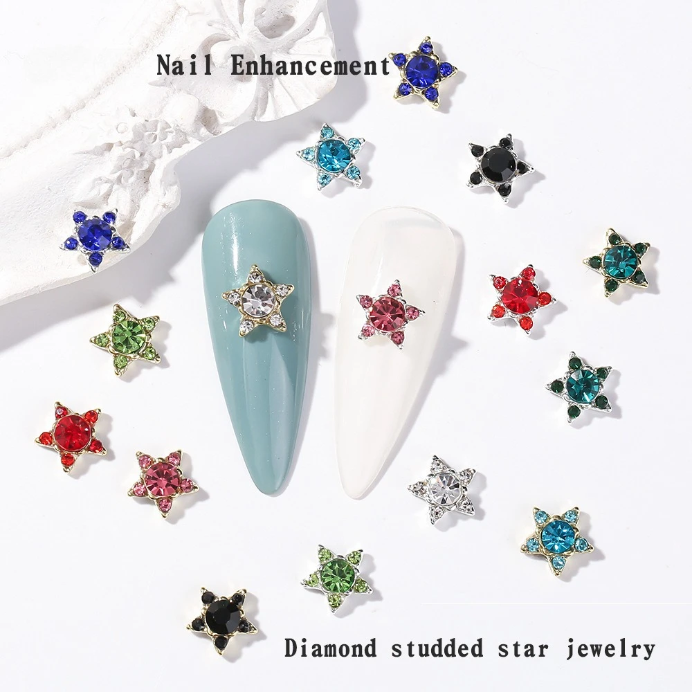 Stars Parts Rhinestones Nail Art Decoration Kawaii Studded Star Diamond Metal DIY Nail Figures Starfish Press On Nails Tips Gift