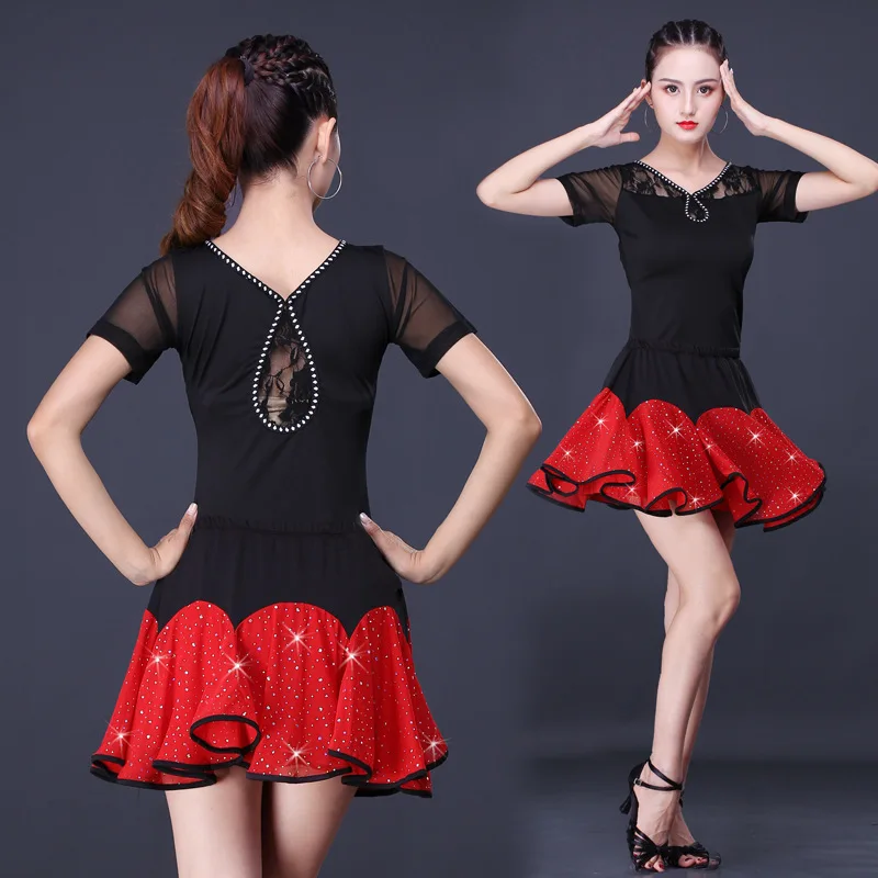 

Latin Dance Costumes Adult Latin Dance Skirt Practice Clothes Short Sleeves ballroom women competition set