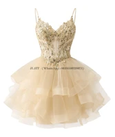 Customized Tiered Tulle A Line Homecoming Dress For Teens Sparkly Lace Applique Beaded Short Prom Dress Mini Cocktail Party Gown - Image 2