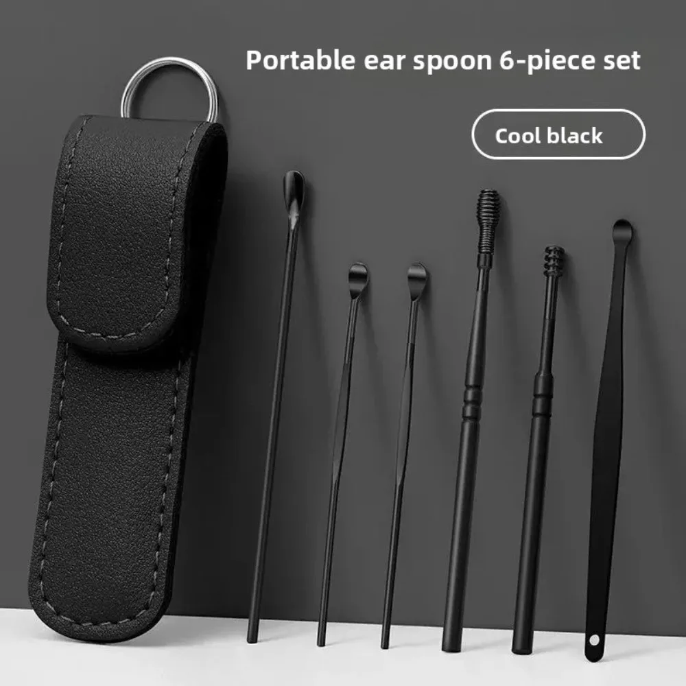 6PCS New 360° Stainless Ear Pick Spiral Design Ear Wax Remova Ear Spoon Portable Ear Canal Cleaner Tool