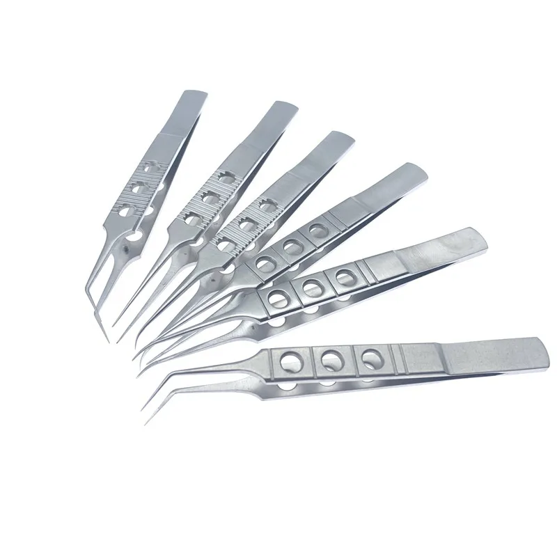 Micros Stainless steel Dovetailed Straight/Curved/Angle Head Tweezers Platforms 10.5CM Dental Ophthalmic Forceps