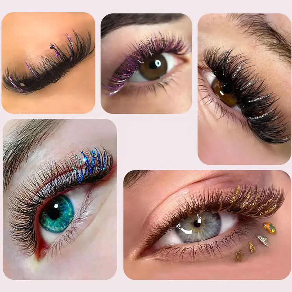 Regenbogenfarbene, glänzende Pailletten-Wimpern, gemischte Farben, künstliche Wimpern für Party, Weihnachten, Halloween, Datum, glitzernde Wimpern – Detail 1