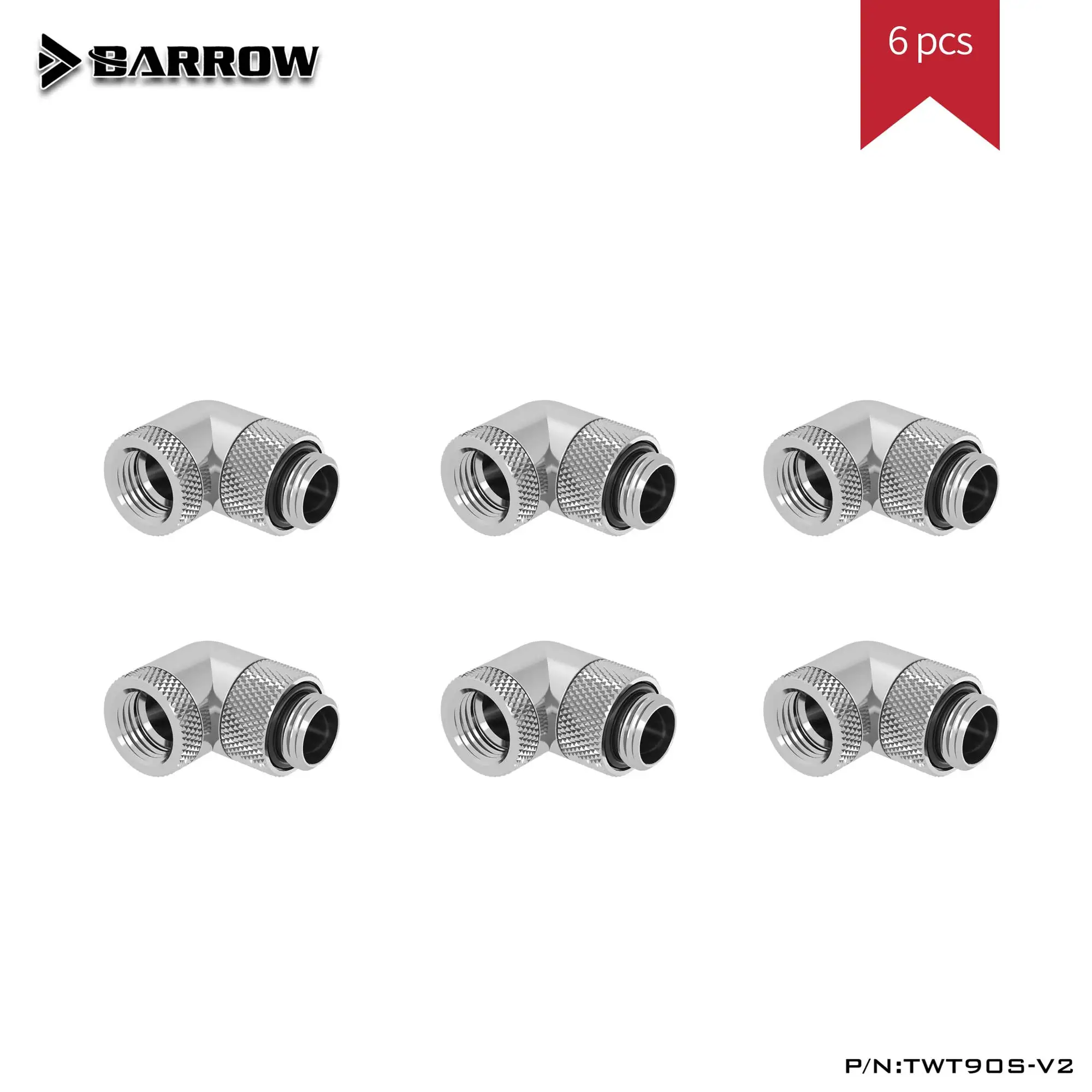 

Barrow TWT90S-V2 6pcs Watercooling Fitting 90 Degree G1/4 Two Rotary Liquid Cooling PC Silver/Black/White Adaptors