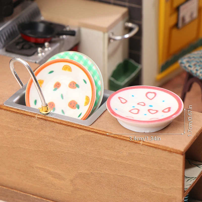 5Pcs 1/12 Dollhouse Mini Plates Dishes Model Dollhouse Simulation Kitchen Decoration Dolls House Accessories Pretend Play Toys