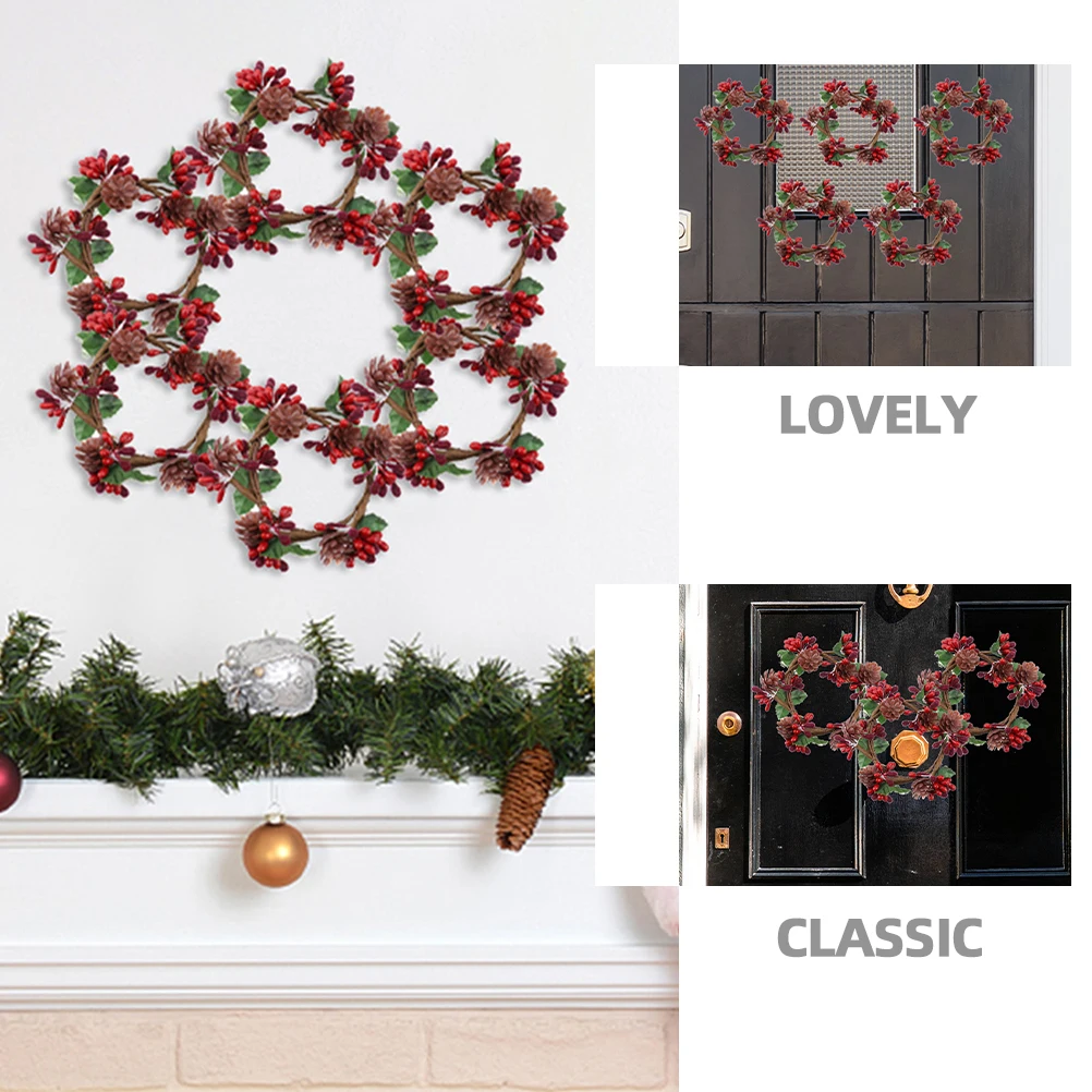 

4Pcs Christmas Garland Simulation Pine Cone Berry Colored Rings Wreaths Holiday Table Centerpieces Decoration