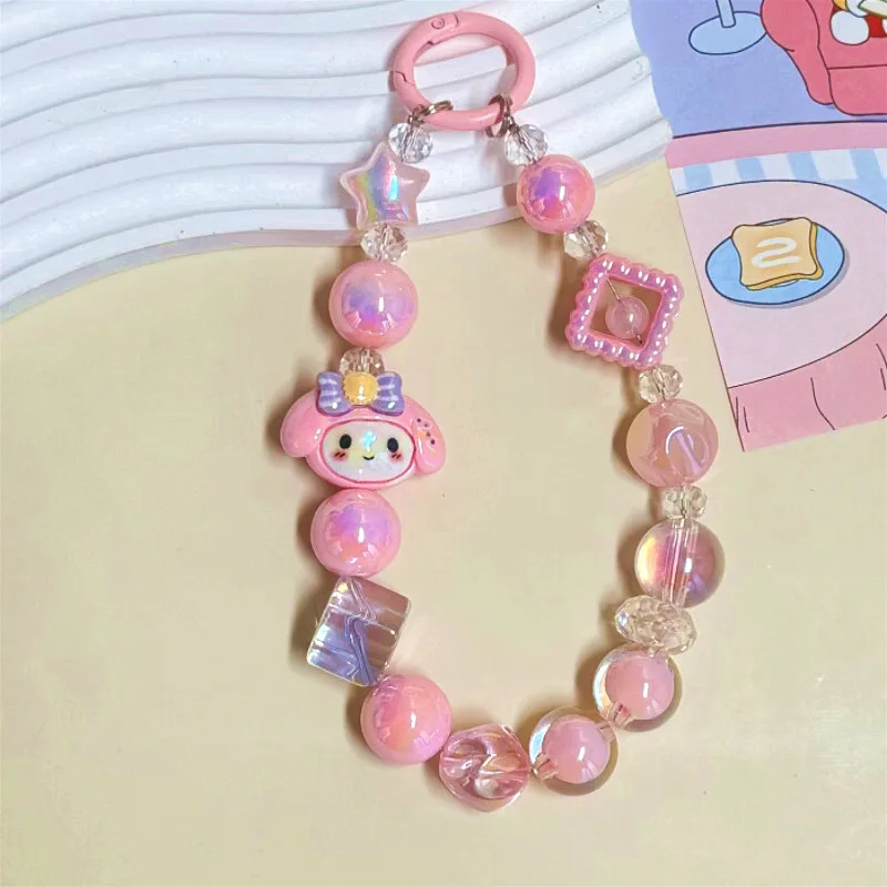 Creative Hello Kitty Mobile Phone Case Short Hanging Chain Wrist Anti-lost Pendant Beaded Ccd Camera Chain Mobile Phone Chain