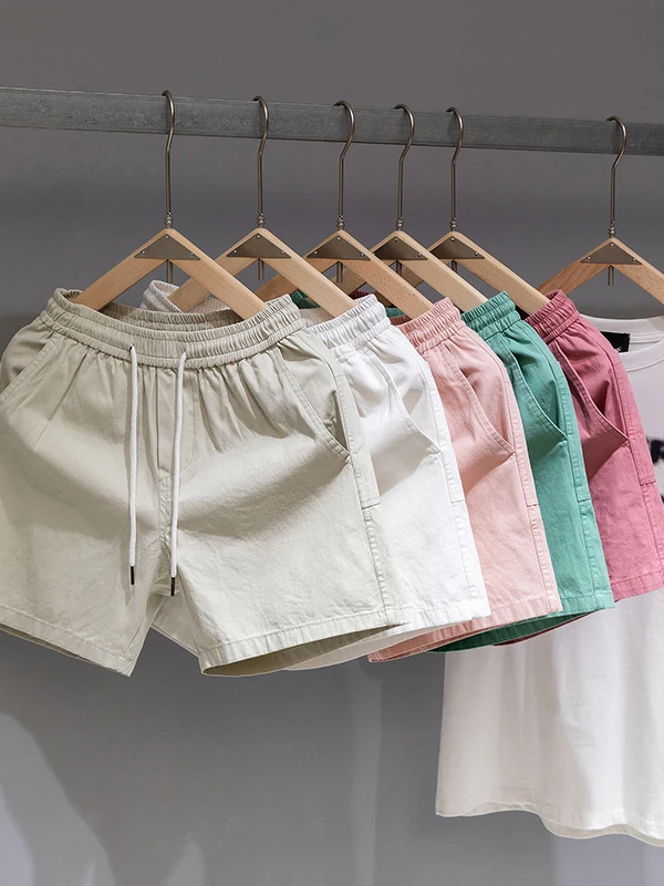 

Новые летние мужские модные однотонные повседневные шорты для бега и спорта, хлопковые, со средней посадкой, молодежные, трендовые, до колена