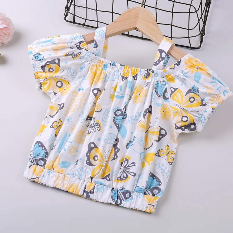 Humor Bear Girls Clothes Sets New Summer Short -Sleeve Cartoon Printed Top+ Bow Shorts 2Pcs Casual Toddler Kids Clothes