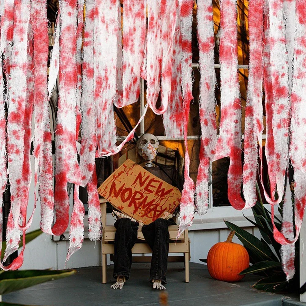 Halloween Bloody Cloth Strips Blood Gauze Bandage Haunted House Warning Isolation Belt Home Horror Party Scene Decor Props