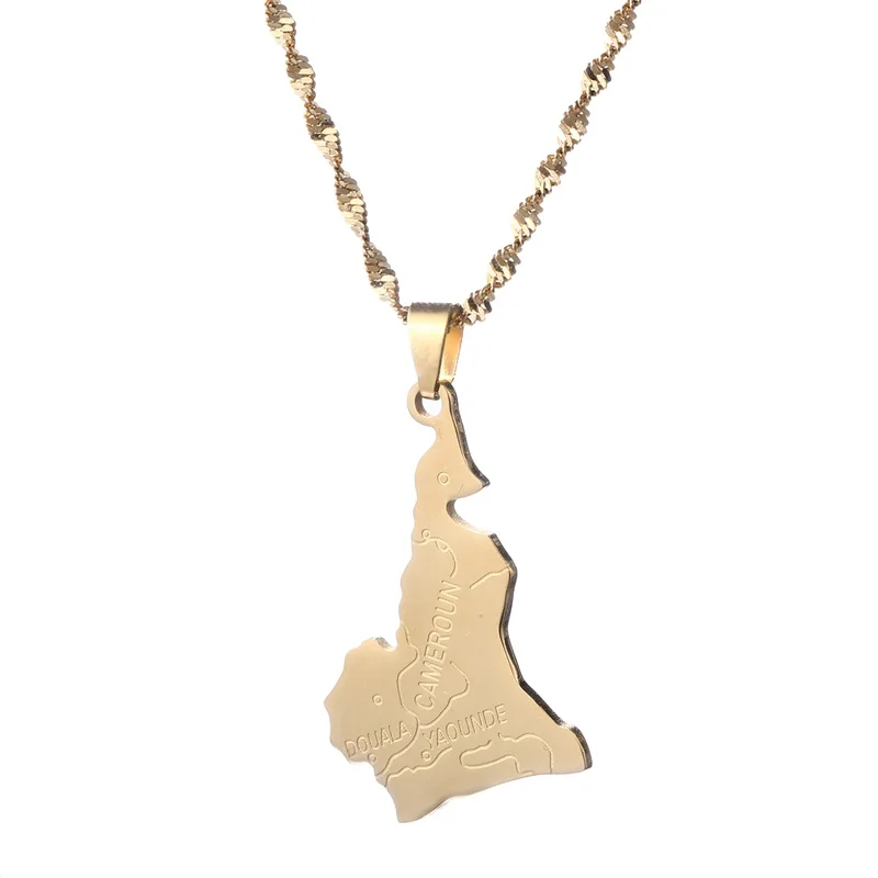 Cameroon Necklace Gold Color Jewelry Cameroon Map Cameroun Country Maps Cameroonians