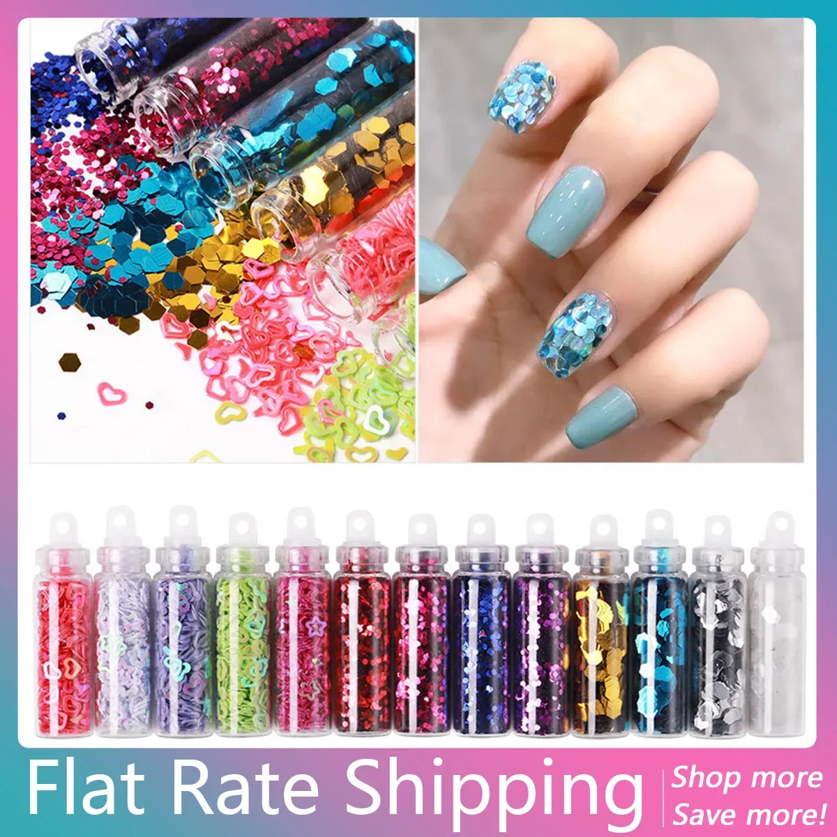 

12 Bottles Per Pack Nail Art Glitter Powder Ultra-thin Nail Sequin Nail Art Decoration Flakes Spot Powder