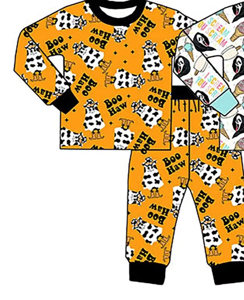 Toddler Boys Girls Fall Loungewear Pumpkin Ghost Cactus Cowboy Print Two-Piece Halloween Nightwear Outfits