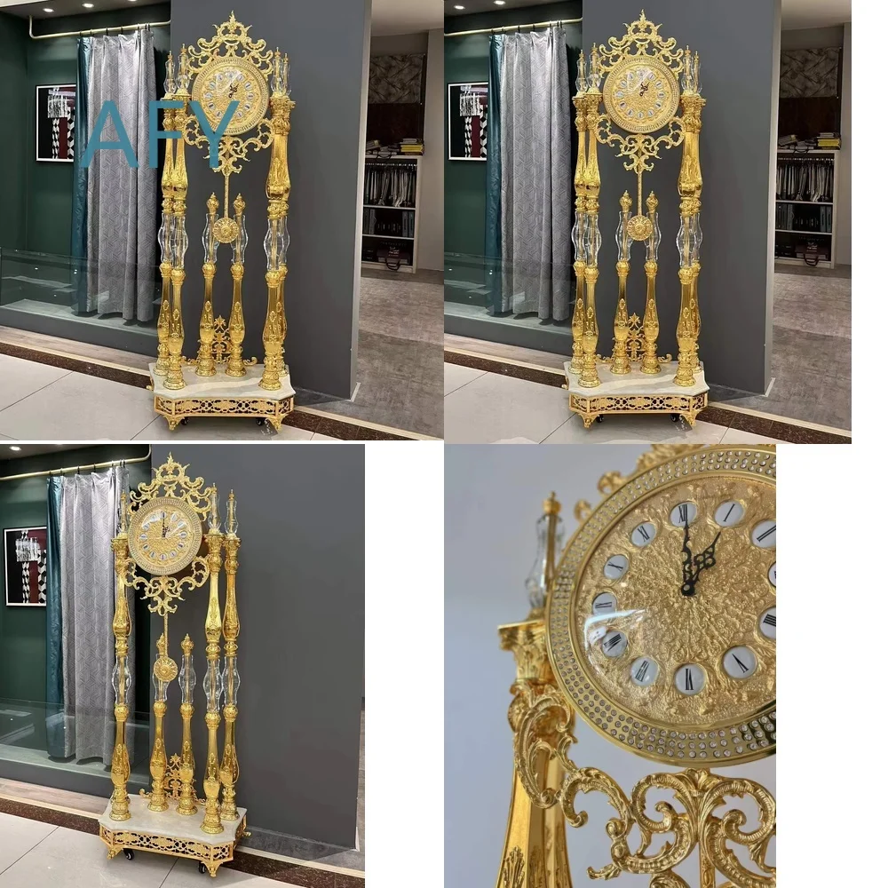 Antique Style Grandfather Floor Clock for Home Decor Living Room Office | Luxury Gold Copper Finish Tall Standing Timepiece