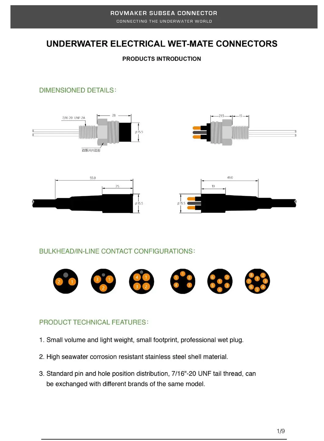 Wet Cable Subsea Underwater IP69 Rov Micro Circular Subconn Underwater Connector
