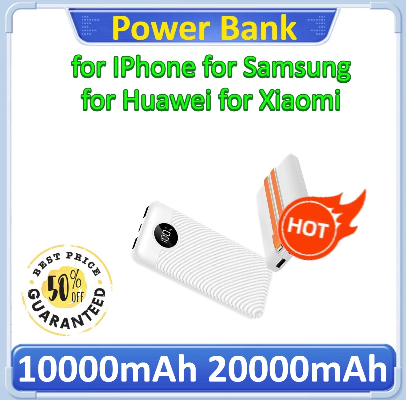 

10000mAh 20000mAh Power Bank with Built-in Cable for IPhone/Samsung/Xiaomi Intelligent Digital Display 22.5W Super Fast Charging