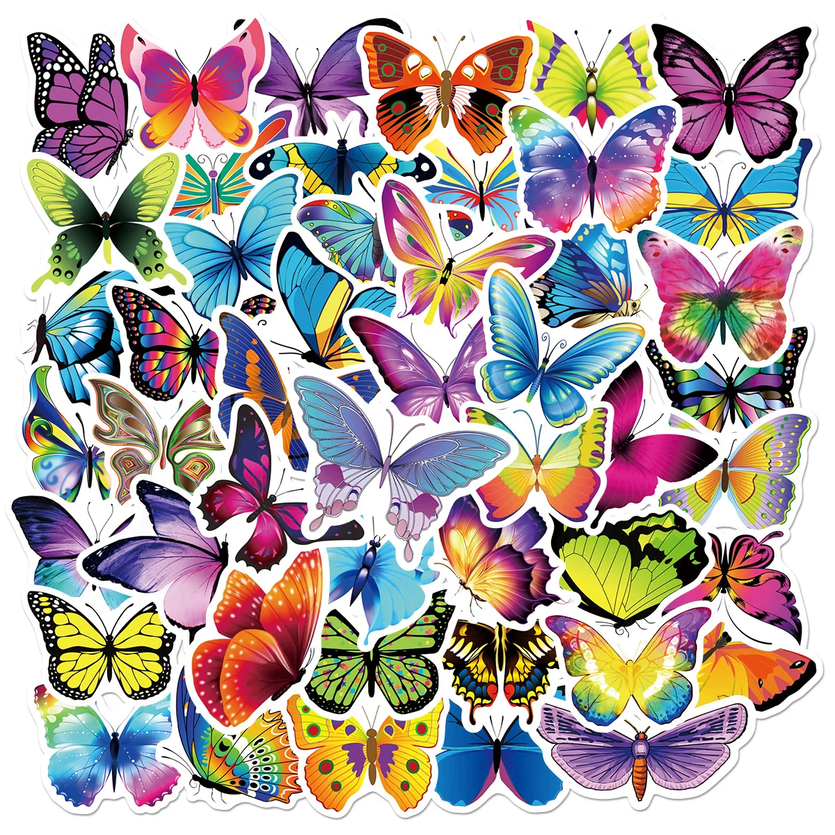 50Pcs No Repeat Cartoon Butterfly Doodle Stickers Waterproof Decals for Water Bottle Notebook Guitar Luggage Kids Skateboard Lap