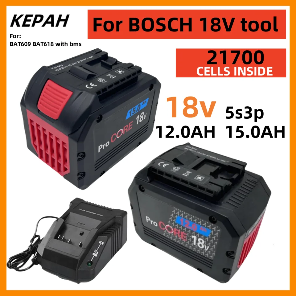 

for Bosch Electric Drill 18V 21700 Rechargeable Li-ion Battery18V Battery 12Ah 15AH BAT609, BAT609G, BAT618, BAT618G, BAT614