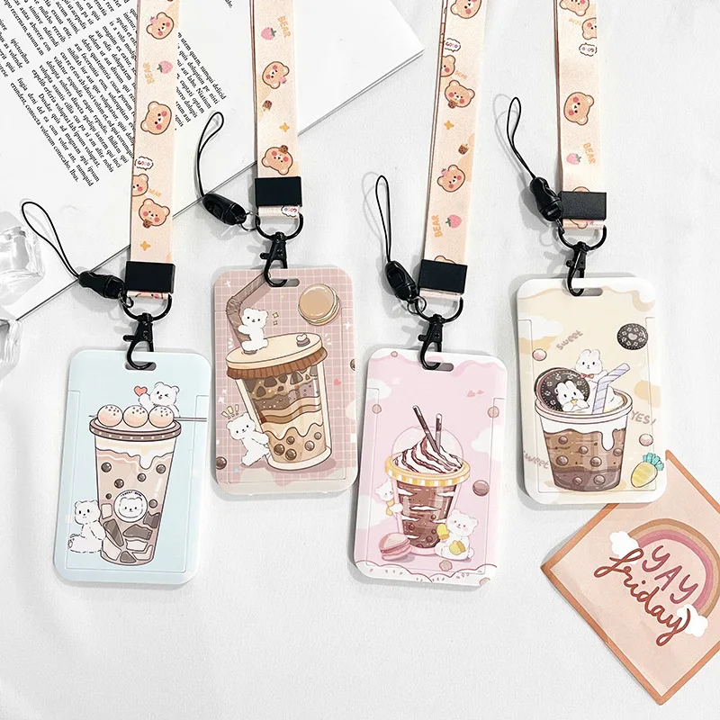 

1 PCS Cartoon Milk Tea Cup Card Cover Student Card Bus Card All Kinds Of Card Protective Sleeve ABS Plastic Card Holder