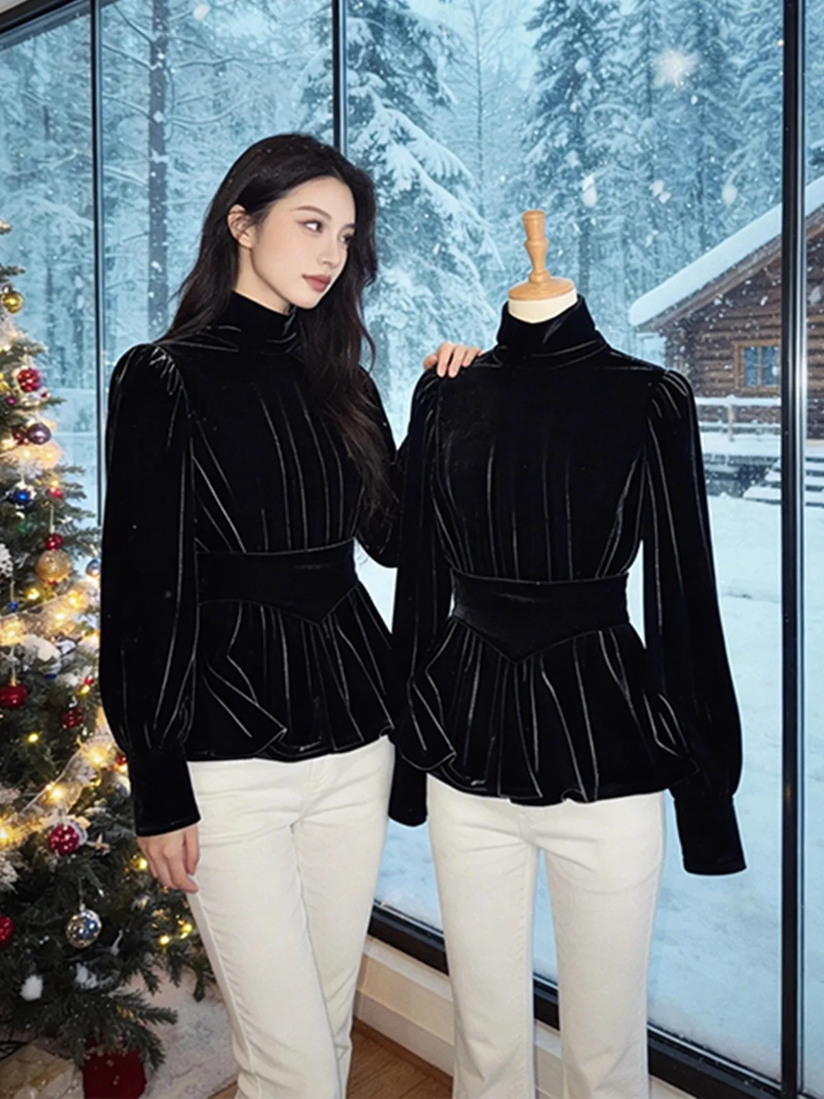 

Ele Velvet irt Women's Winter f High Collar Bla Base irt oulder Fit Waist Long Sve Top Casual Sle Slim Fit