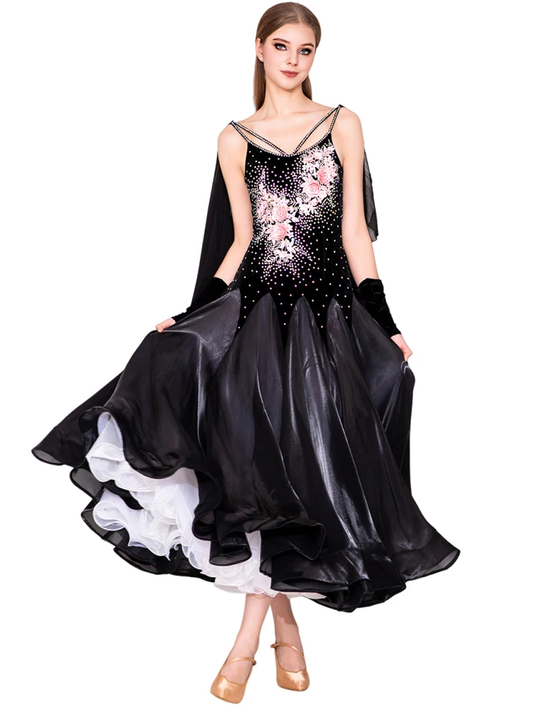 

Платье для современных танцев, высококачественное платье для бальных танцев, 2025 г., черный костюм высокого качества, сценический наряд, городская подходящая одежда