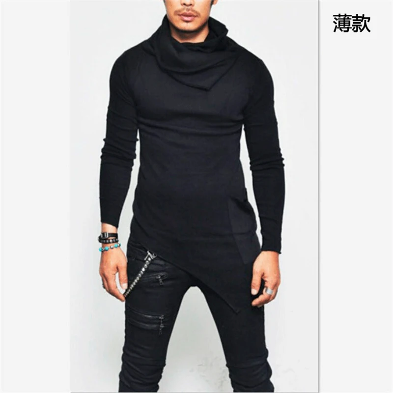 Autumn Winter Pile Collar Irregular Bottoming T-shirt Male Long Sleeve Harajuku Y2K Trend Fashion Pullover Top Men Oversized Tee