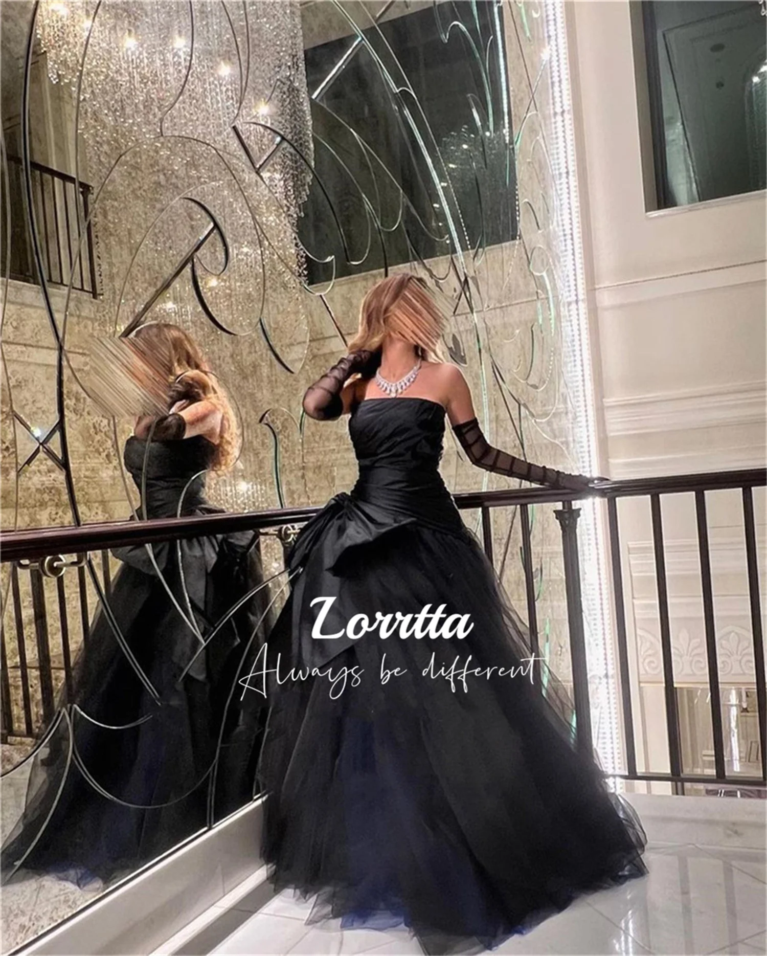 

Lorrtta Black Blue Tulle A Line Ball Gown Saudi Arabia Strapless Princess Dress Women's Long Evening Prom Elegant Luxury Wedding