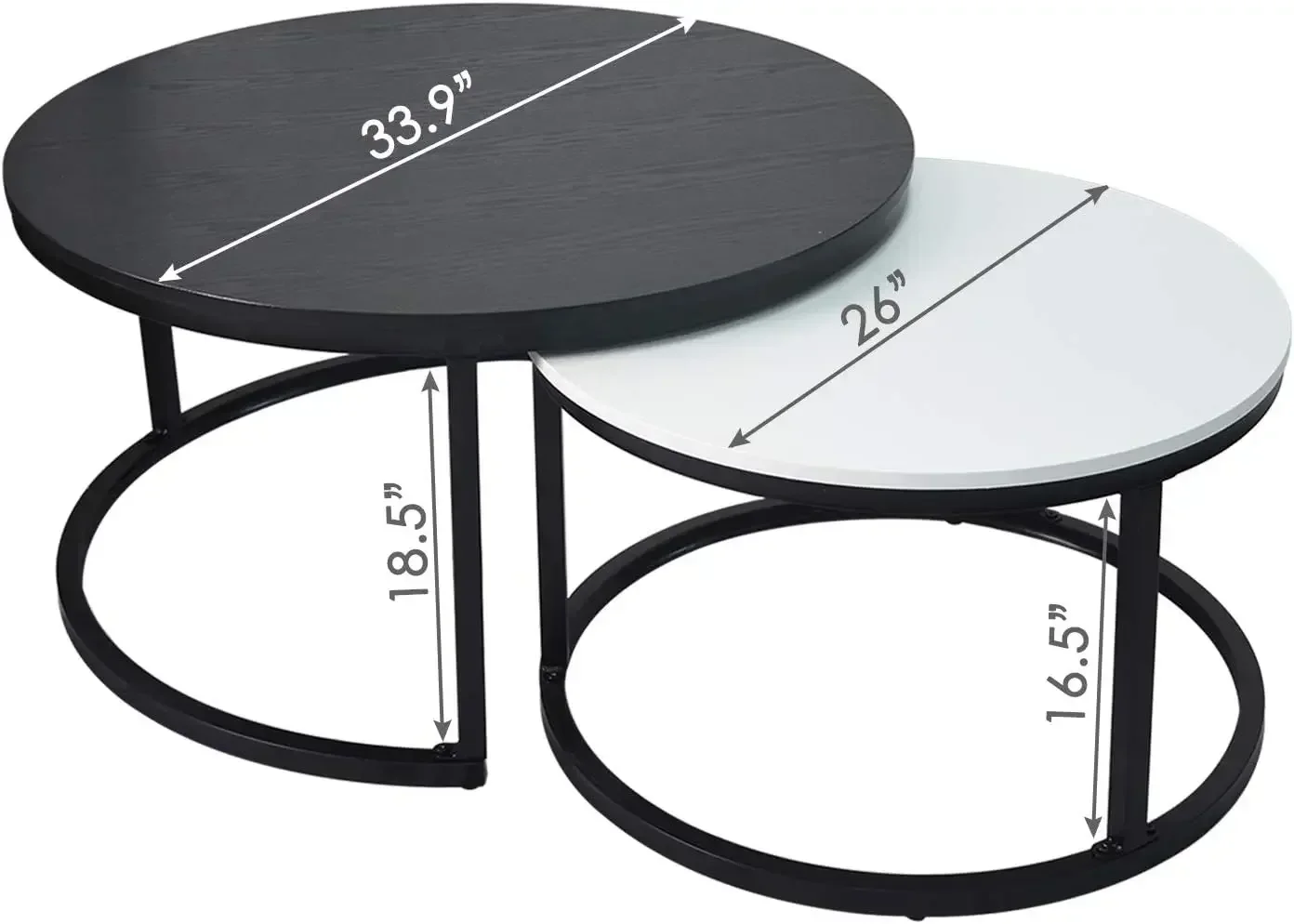 Usinso-Round Coffee Tables,2 Round Nesting  Set, Circle   with Storage Open Shelf