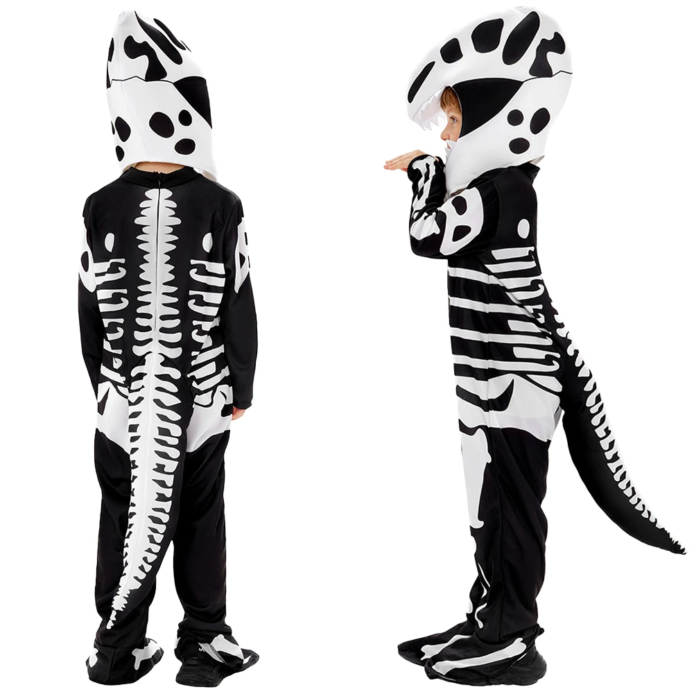 

Fantasia Skeleton Tyrannosaurus Rex Cosplay Boys Clothing Scary Dinosaur Disfraz Costume Teen Halloween Carnival Party Clothes