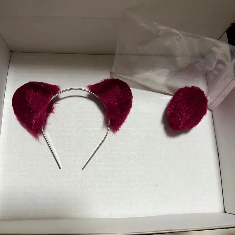 Handmade Nekomimi Doll Use Halloween Headdress Wine Red Purplish Red Bear Ear Tail Mini 1/3 1/4 Doll Accessory Beast Tail