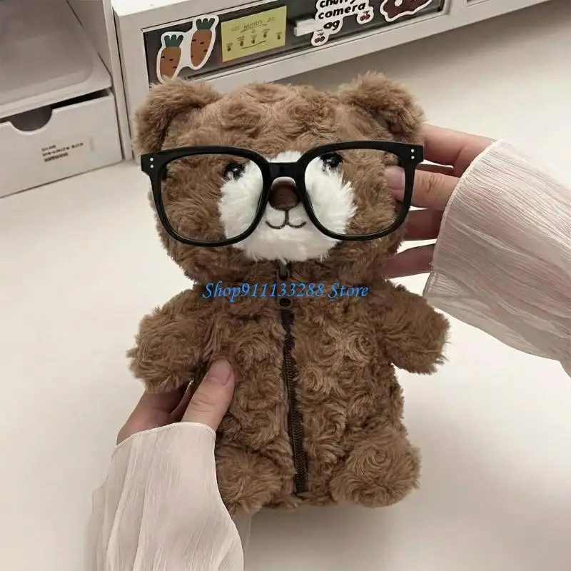 

G88D Cartoon Furry Bear Pencil Case Large Compartment Plush Pencil Pouches Zippered Closure For Offices School Travel Use