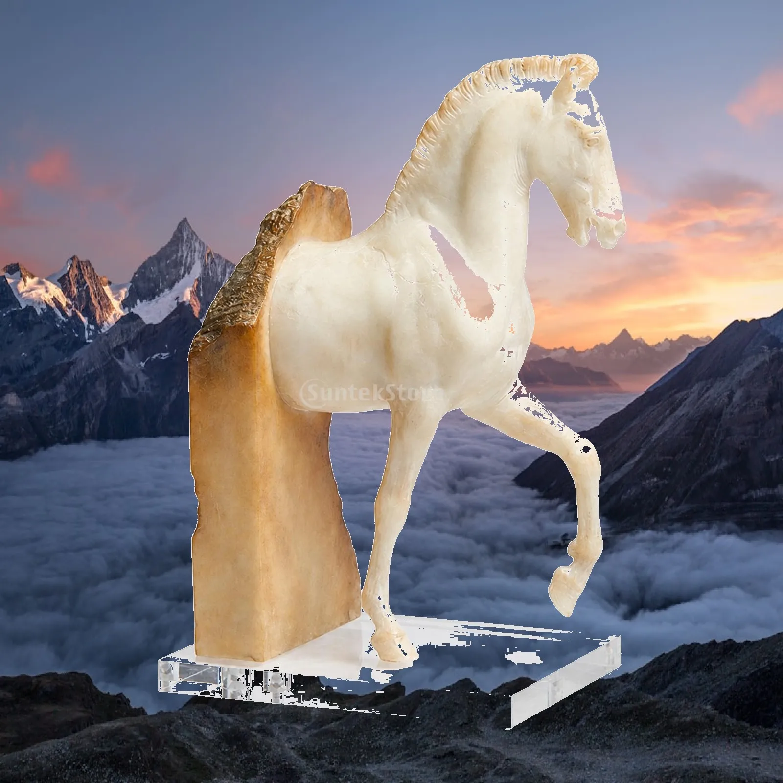 Horse Sculpture with Acrylic Base Resin Decor Vintage for Living Room, Bookshelf