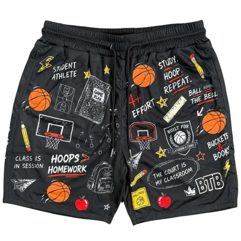 2026 New Graffiti Style Campus Basketball Mesh Shorts, Unisex American Basketball Sports Training Beach Shorts, Family Matching
