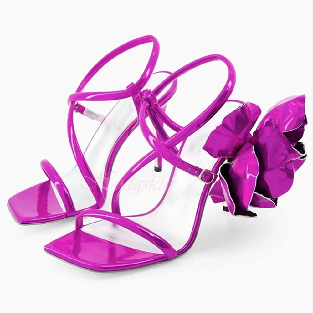 Big Flower Straps Sandals Square Toe Buckles Thin High Heels New Style Women Shoes Summer Party Designer Big Size Sexy Sandals