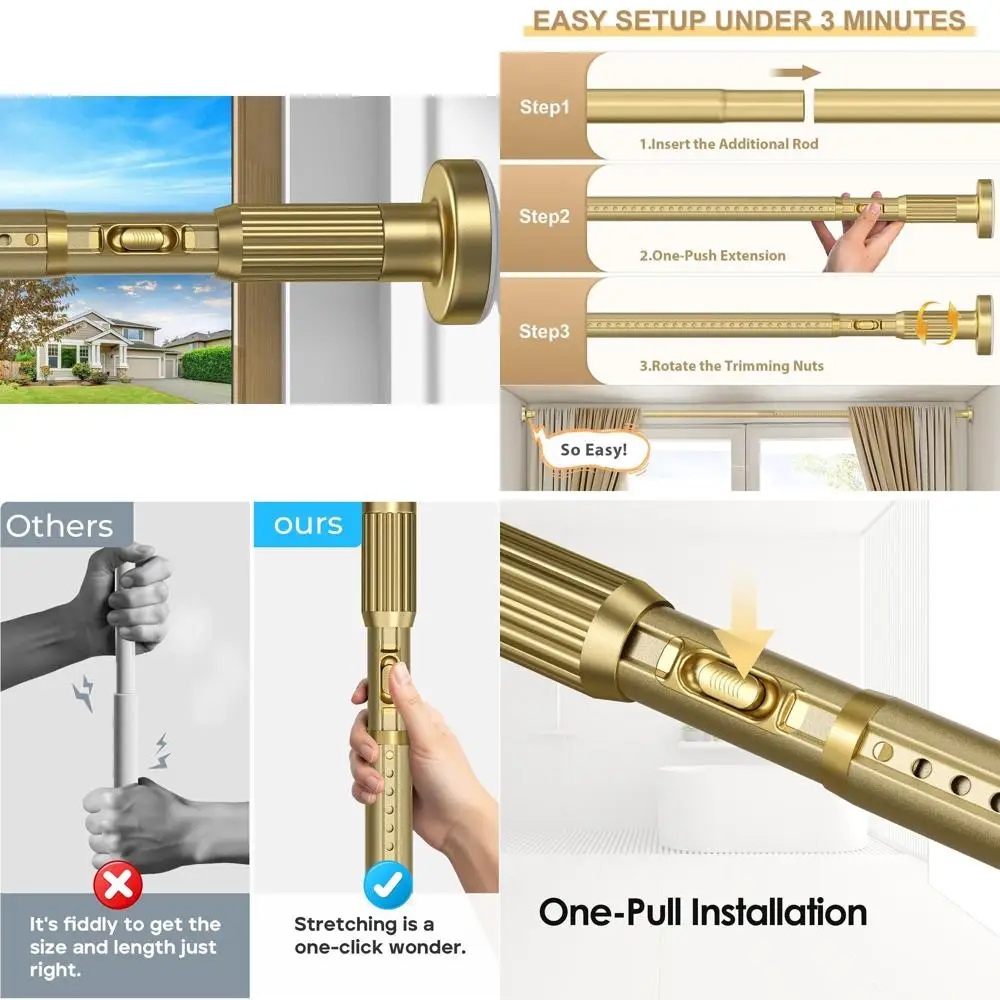 

Adjustable 41-126 Inch Outdoor Curtain Rod for Windows, Bathrooms, and Patios - No Drilling Needed, Spring-Tensioned Shower Rod,