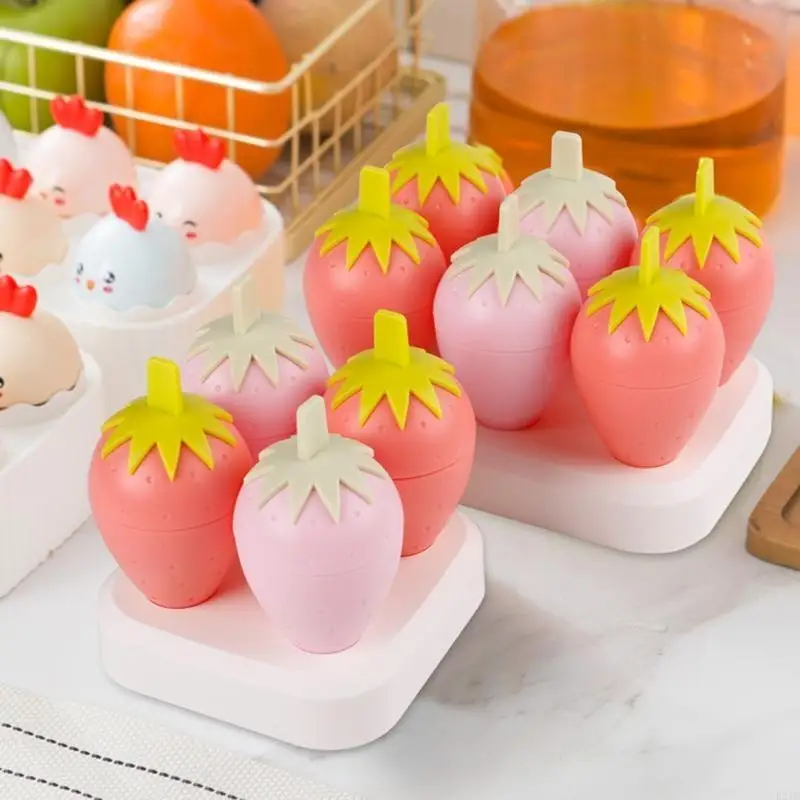 Strawberries Chicks Reusable Ice Cream Mold Plastic Convenient to Hold for Kids Gift Easy Clean Disassembled Durable 