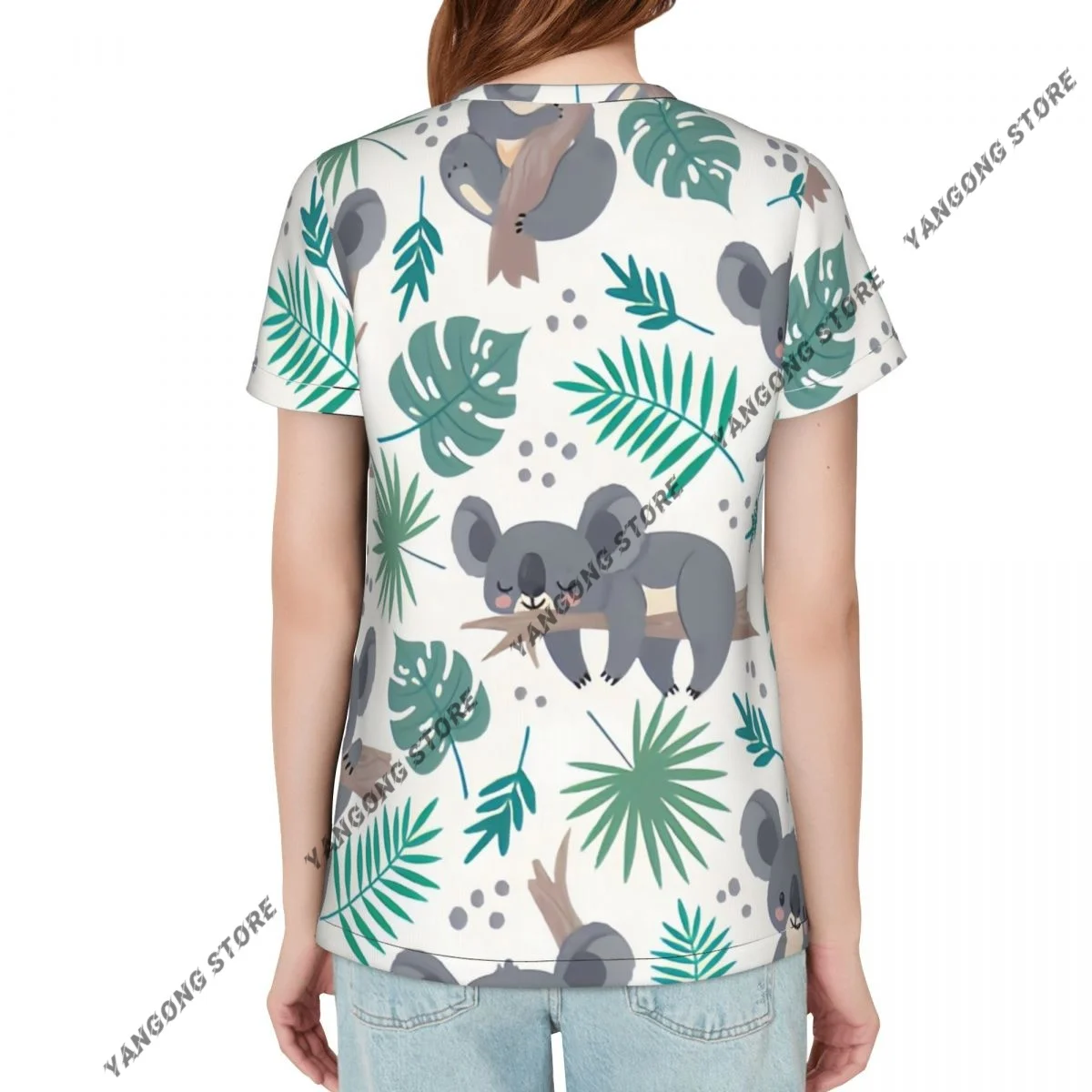 Womens Short Sleeve Koalas Cute Australian Bears Tropical Leaves Casual Tee Clothing Crewneck Woman T-Shirts