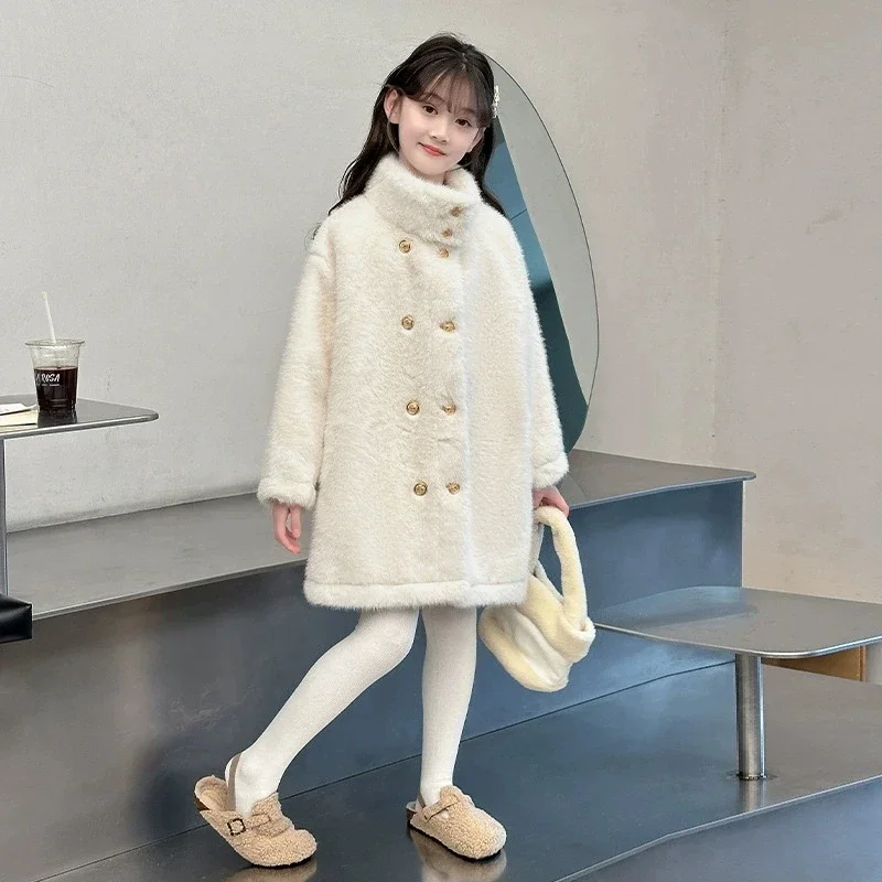 

2025 New Girl's Coat with Fur and Fur, Long, Knee length Cotton Jacket, Children's Warm Autumn and Winter Coat RM96
