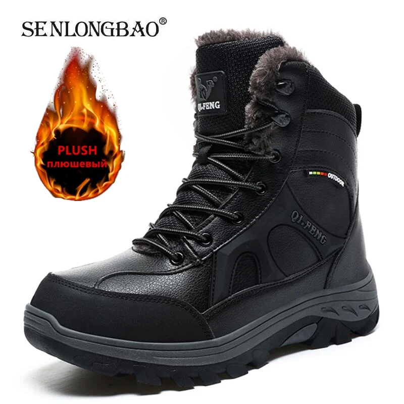 New Warm Plush Snow Boots Men Lace Up Casual High Top Men\'s Boots Waterproof Winter Boots Anti-Slip Ankle Boots Army Work Boots