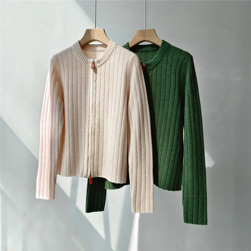 

25-летний осенне-зимний женский однотонный кардиган с круглым вырезом и длинными рукавами, кашемировый вязаный свитер
