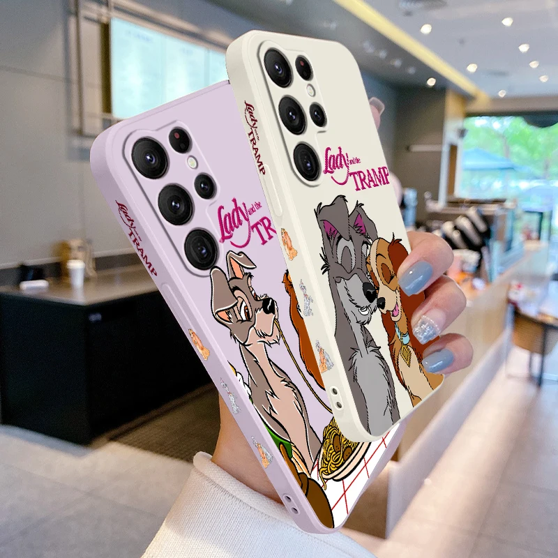 Lady And Tramp Disney For Samsung Galaxy S23 S22 S21 Ultra S20 FE S10 S9 Plus Lite 5G Liquid Left Rope Phone Case